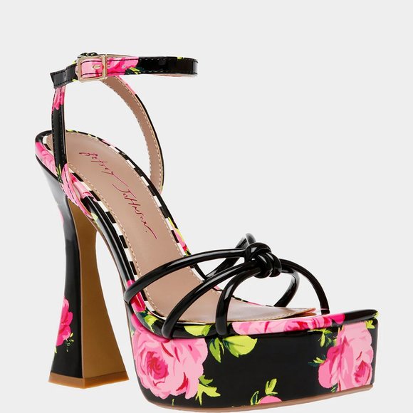 Betsey Johnson Black & Pink Floral Platform Sandals  392J - Picture 4 of 7